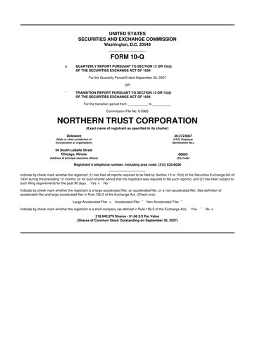 Thumbnail Northern Trust
 10-Q Quarterly Report FY 
