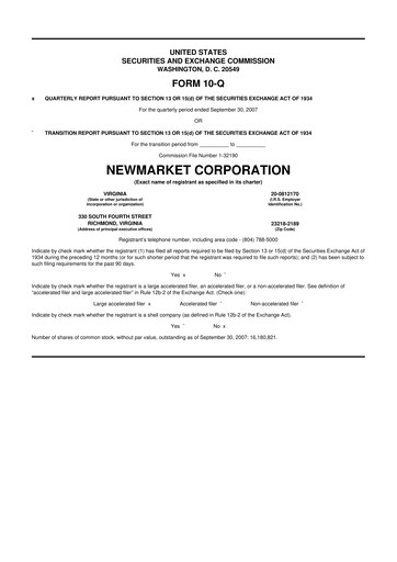 Vorschaubild NewMarket Corp 10-Q Quartalsbericht  