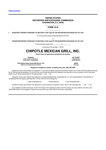 Thumbnail Chipotle Mexican Grill 10-Q Quarterly Report FY 