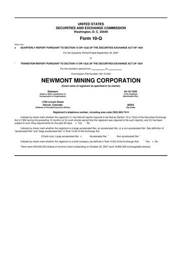 Thumbnail Newmont 10-Q Quarterly Report FY 
