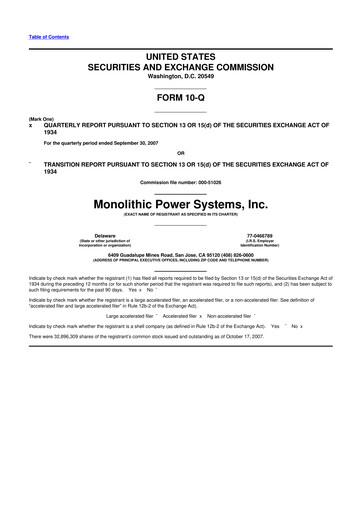 Thumbnail Monolithic Power Systems 10-Q Quarterly Report FY 