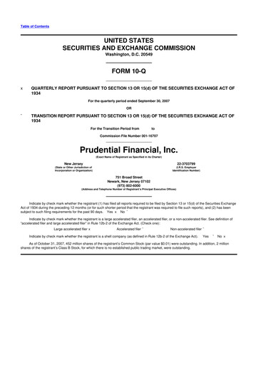 Thumbnail Prudential Financial 10-Q Quarterly Report FY 