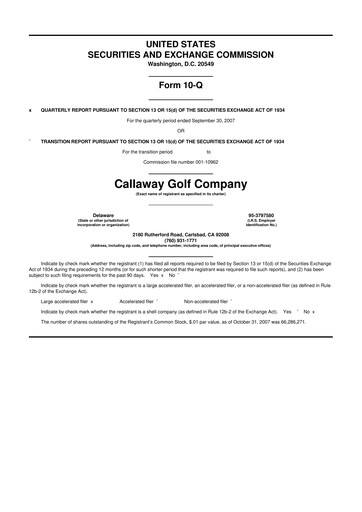 Thumbnail Callaway Golf Company 10-Q Quarterly Report FY 