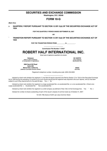 Thumbnail Robert Half 10-Q Quarterly Report FY 