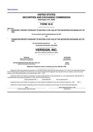 Thumbnail VeriSign 10-Q Quarterly Report FY 