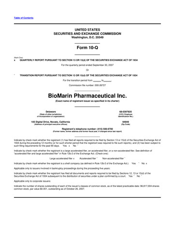 Thumbnail BioMarin Pharmaceutical 10-Q Quarterly Report FY 