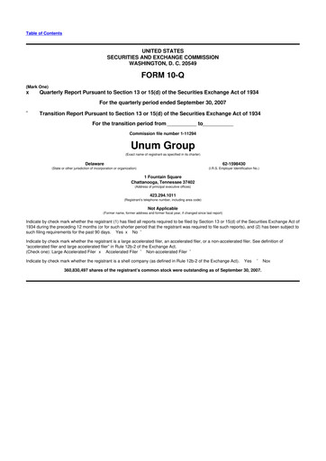 Thumbnail Unum 10-Q Quarterly Report FY 