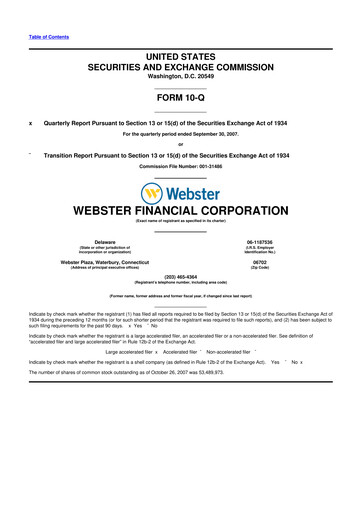Thumbnail Webster Financial 10-Q Quarterly Report FY 