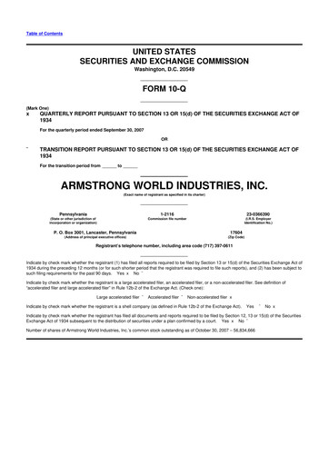 Thumbnail Armstrong World Industries
 10-Q Quarterly Report FY 