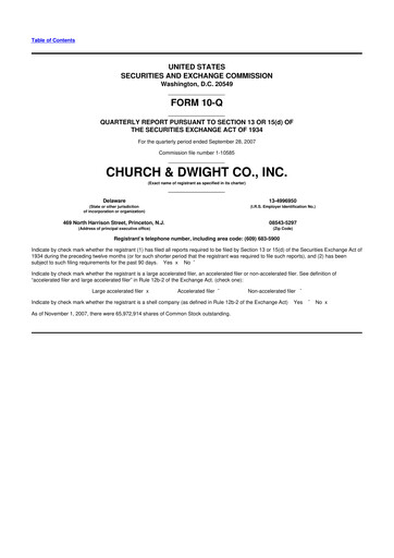 Thumbnail Church & Dwight
 10-Q Quarterly Report FY 