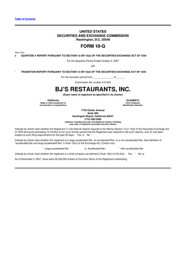 Thumbnail BJ's Restaurants
 10-Q Quarterly Report FY 