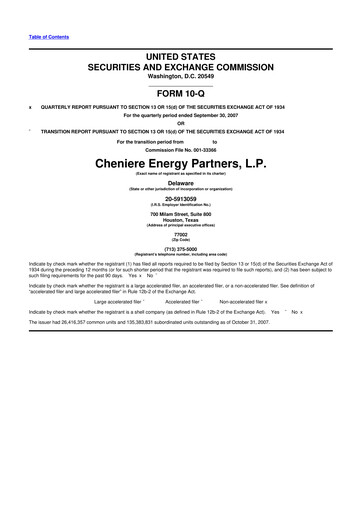 Thumbnail Cheniere Energy
Partners 10-Q Quarterly Report FY 