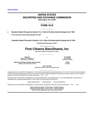 Thumbnail First Citizens BancShares
 10-Q Quarterly Report FY 