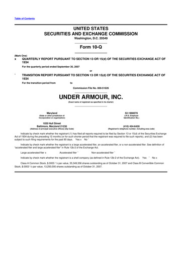 Thumbnail Under Armour
 10-Q Quarterly Report FY 