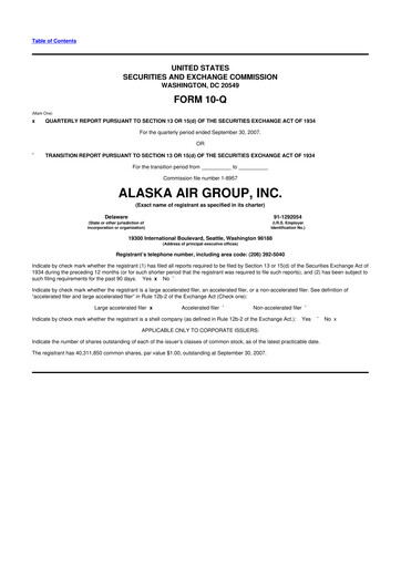 Thumbnail Alaska Airlines
 10-Q Quarterly Report FY 
