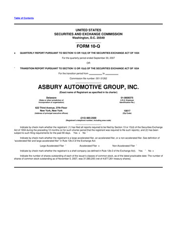 Thumbnail Asbury Automotive Group 10-Q Quarterly Report FY 