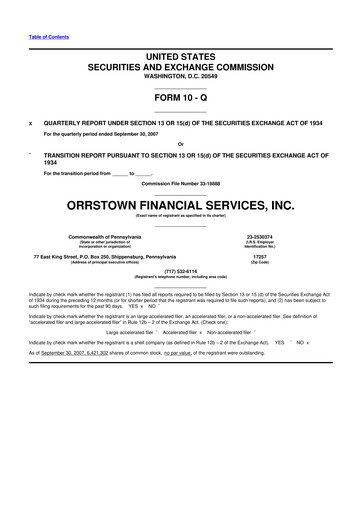Miniature Orrstown Financial Services 10-Q Rapport trimestriel  