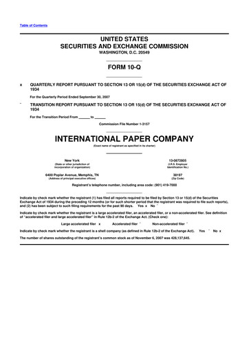 Thumbnail International Paper
 10-Q Quarterly Report FY 