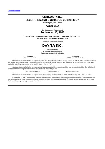 Thumbnail DaVita 10-Q Quarterly Report FY 