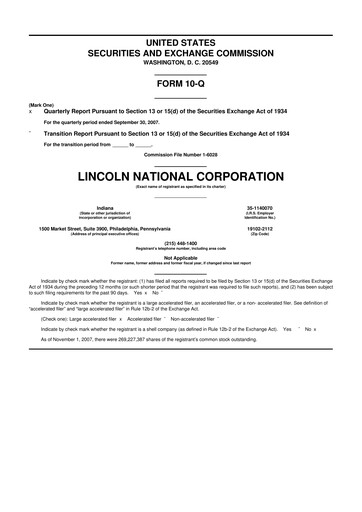 Thumbnail Lincoln National Corporation 10-Q Quarterly Report FY 