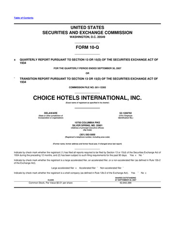 Thumbnail Choice Hotels International 10-Q Quarterly Report FY 