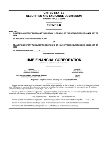 Thumbnail UMB Financial 10-Q Quarterly Report FY 