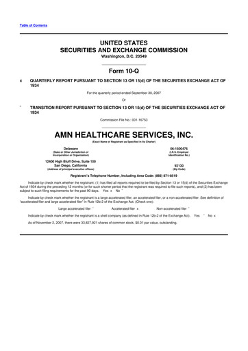 Thumbnail AMN Healthcare Services 10-Q Quarterly Report FY 
