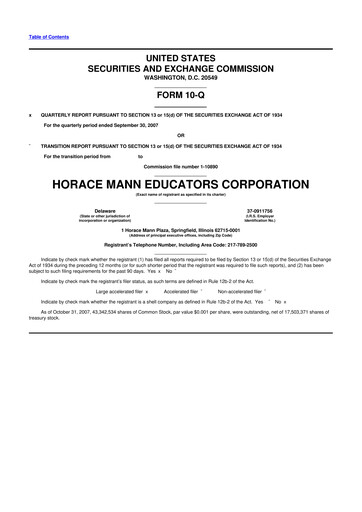 Thumbnail Horace Mann Educators 10-Q Quarterly Report FY 