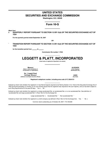 Miniature Leggett & Platt

 10-Q Rapport trimestriel  