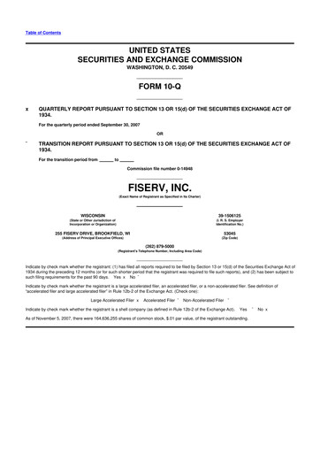 Thumbnail Fiserv 10-Q Quarterly Report FY 