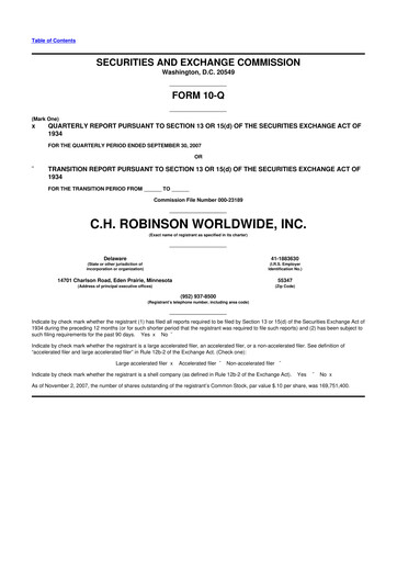 Thumbnail C. H. Robinson 10-Q Quarterly Report FY 