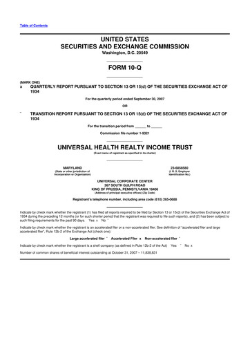 Thumbnail Universal Health Realty Income Trust 10-Q Quarterly Report FY 