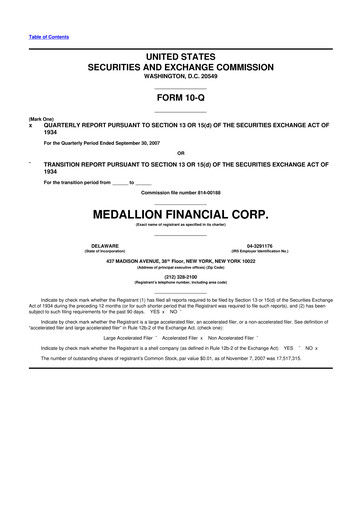 Thumbnail Medallion Financial Corp. 10-Q Quarterly Report FY 
