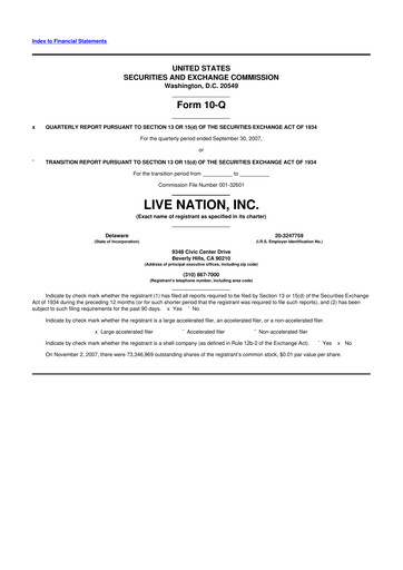 Thumbnail Live Nation
 10-Q Quarterly Report FY 