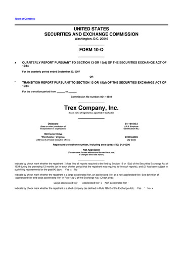 Miniature Trex 10-Q Rapport trimestriel  