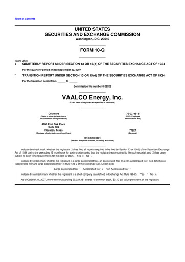 Miniature Vaalco Energy
 10-Q Rapport trimestriel  