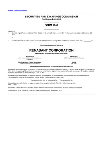 Thumbnail Renasant Corp 10-Q Quarterly Report FY 