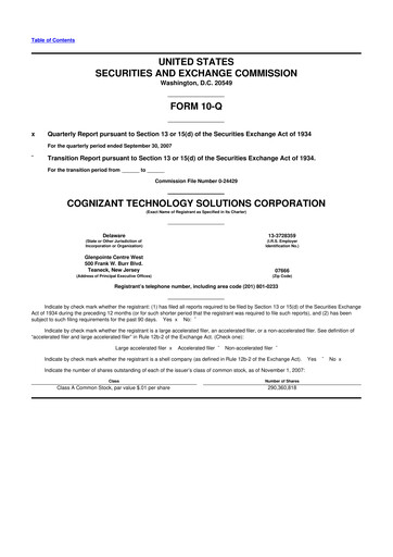 Thumbnail Cognizant Technology Solutions  10-Q Quarterly Report FY 