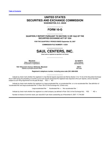 Thumbnail Saul Centers 10-Q Quarterly Report FY 