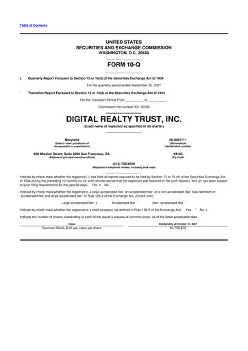Thumbnail Digital Realty 10-Q Quarterly Report FY 