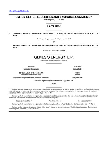 Thumbnail Genesis Energy  L.P. 10-Q Quarterly Report FY 