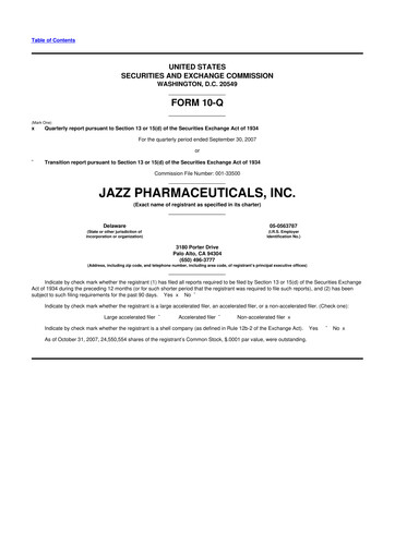 Vorschaubild Jazz Pharmaceuticals 10-Q Quartalsbericht  