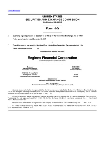Thumbnail Regions Financial
 10-Q Quarterly Report FY 
