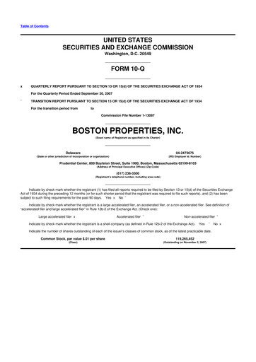 Thumbnail BXP, Inc.
 10-Q Quarterly Report FY 