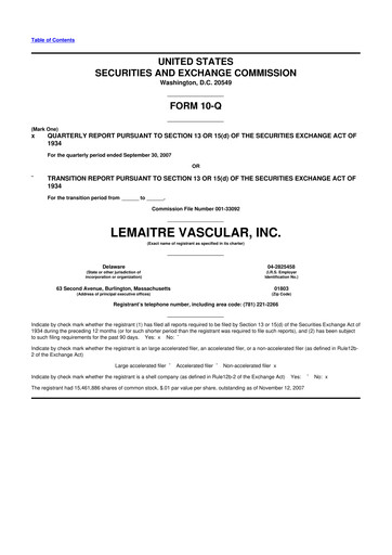 Miniature LeMaitre Vascular 10-Q Rapport trimestriel  