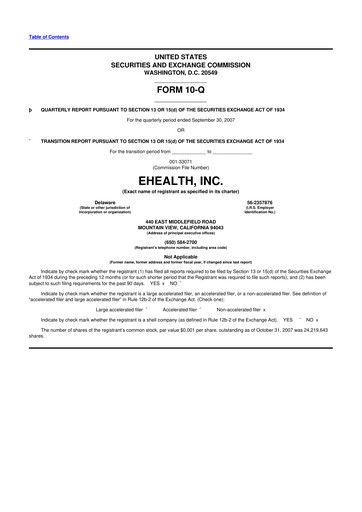 Miniature eHealth 10-Q Rapport trimestriel  