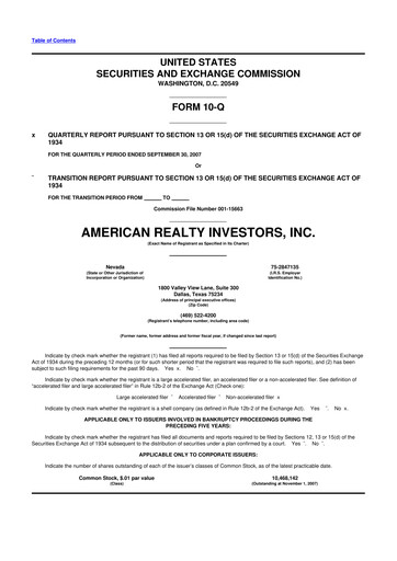 Thumbnail American Realty Investors 10-Q Quarterly Report FY 