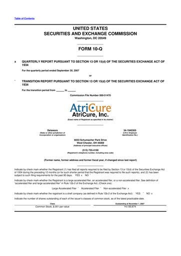Miniature AtriCure 10-Q Rapport trimestriel  