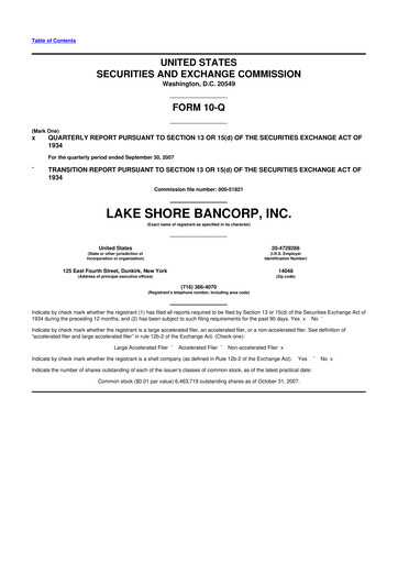 Thumbnail Lake Shore Bancorp 10-Q Quarterly Report FY 