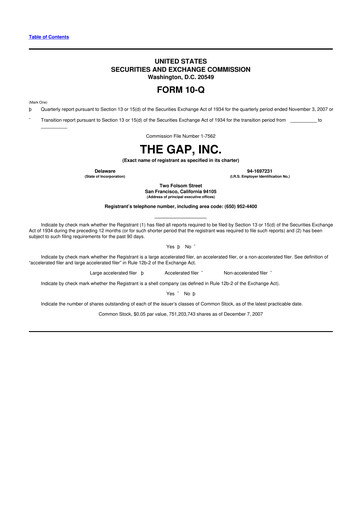 Thumbnail Gap Inc.
 10-Q Quarterly Report FY 